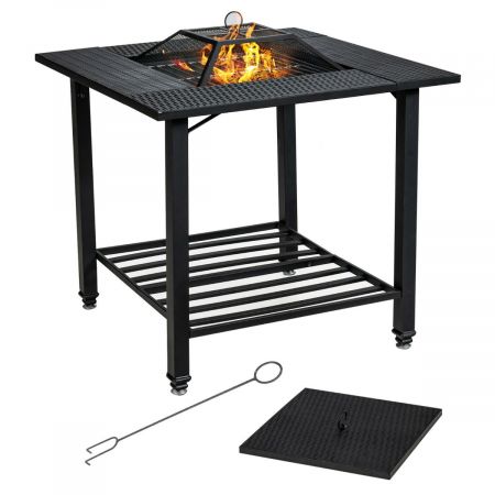 4 in 1 Outdoor Fire Pit with Mesh Cover and Removable Lid