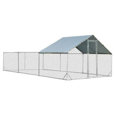 Large metal walk-in chicken coop with waterproof cover, measuring 600 cm x 300 cm x 195 cm, ideal for various poultry.