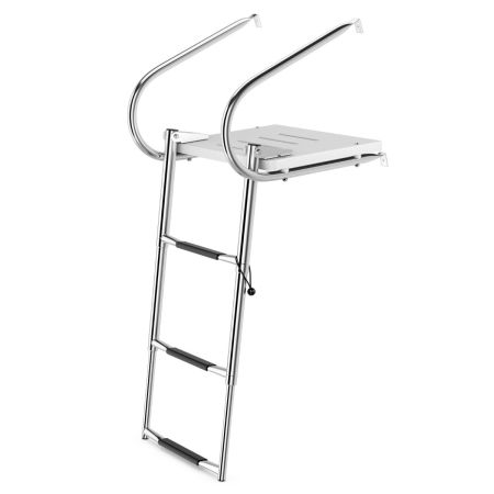 3-step telescoping boat ladder with fiberglass platform and stainless steel frame, featuring 2 handrails for safe.
