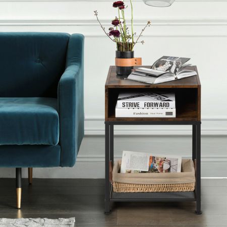 Industrial Styled Side Table, Bedside table with Open Drawer