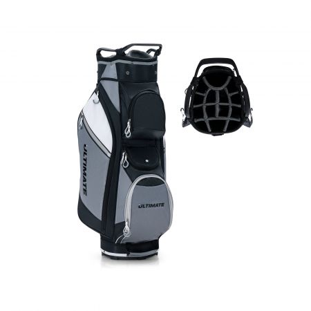 14-way lightweight portable golf cart bag with cooler bag, featuring ample storage and water-resistant nylon material.