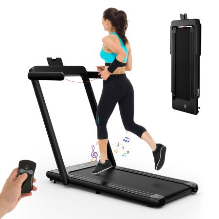Foldable 2.25 HP treadmill with anti-slip running belt, remote control, and LED display for home or office workouts.
