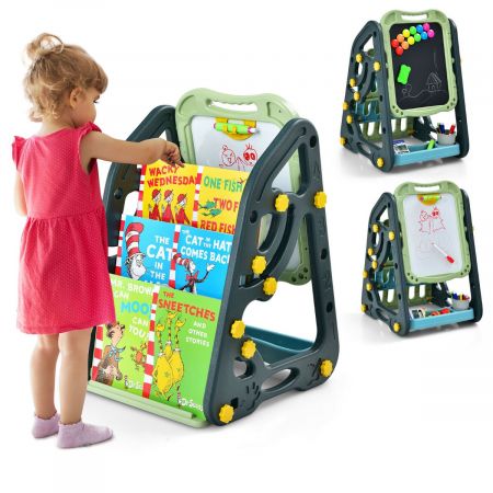 Costway 3 in 1 Kids Art Easel with Book Storage Rack and Accessories