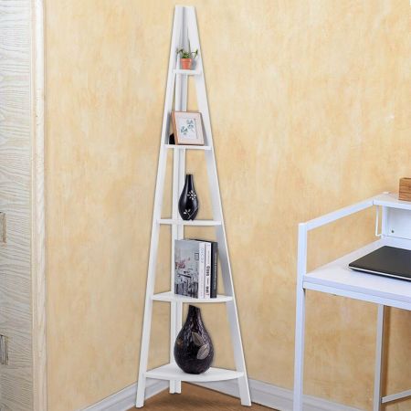 5 Tier Floor Corner Stand Ladder Shelves Bookshelf