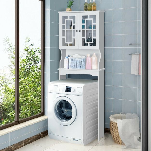 MRZHW Washing machine shelf Freestanding bathroom shelf adjustable washing machine cabinet above washing machine storage for toiletries Black frame-a 