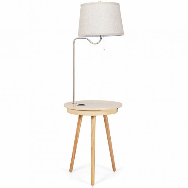 Wooden Side Table And Floor Lamp With, Lamp Table Combo With Usb
