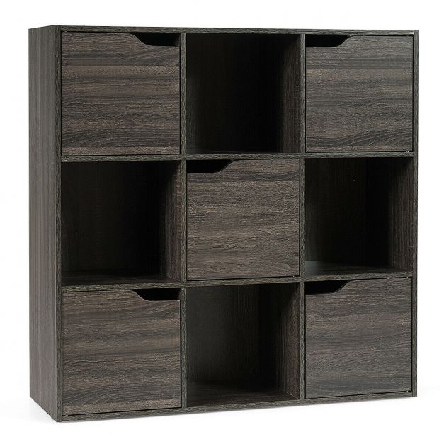 Grey Wooden 9 Cube Bookcase Shelving, Grey Wood Shelving Unit