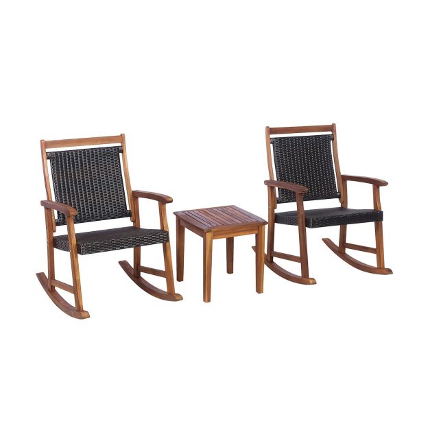 3 Piece Rattan Rocking Chair Set For Outdoor Costway - Outdoor Patio Rocking Chair Sets Uk