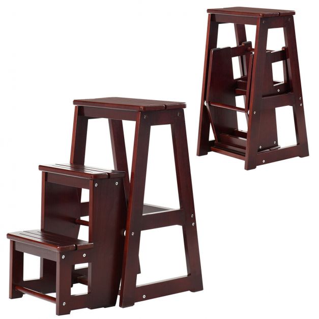 Folding 3 Tier Step Stool Wooden, Wooden Step Stools Uk