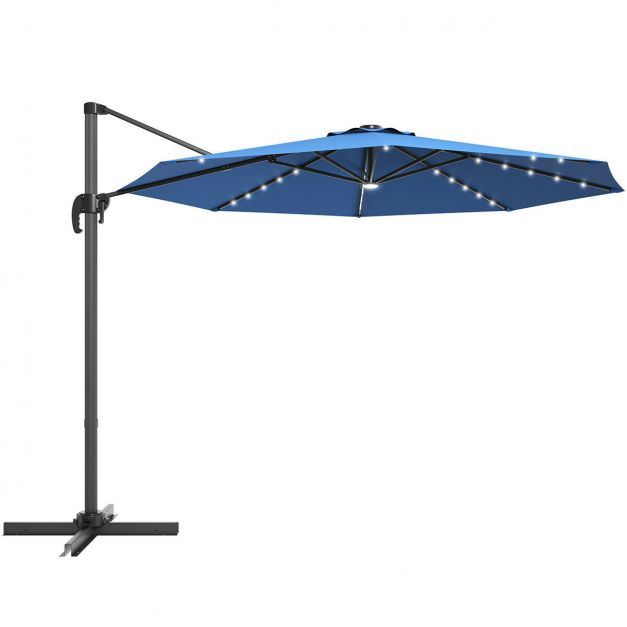 3M Outdoor Parasol Patio Cantilever Umbrella with Solar Lights - Costway