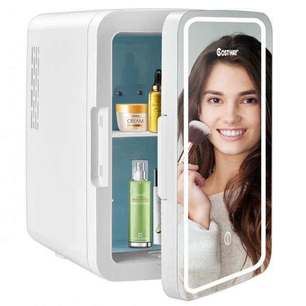10 L Portable AC/DC Beauty Fridge with LED Mirror - Costway