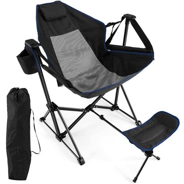 Folding Hammock Chair with Retractable Footrest and Bag - Costway