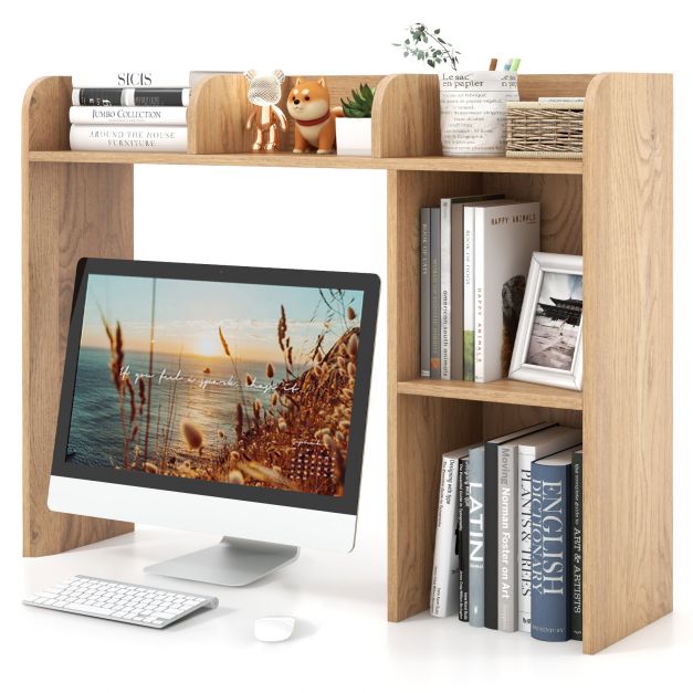 Wooden Desk Bookshelf with 4 Shelves and Open Back Compartment