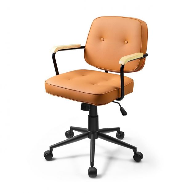 Height Adjustable Rocking Swivel PU Leather Office Chair with Armrests -  Costway