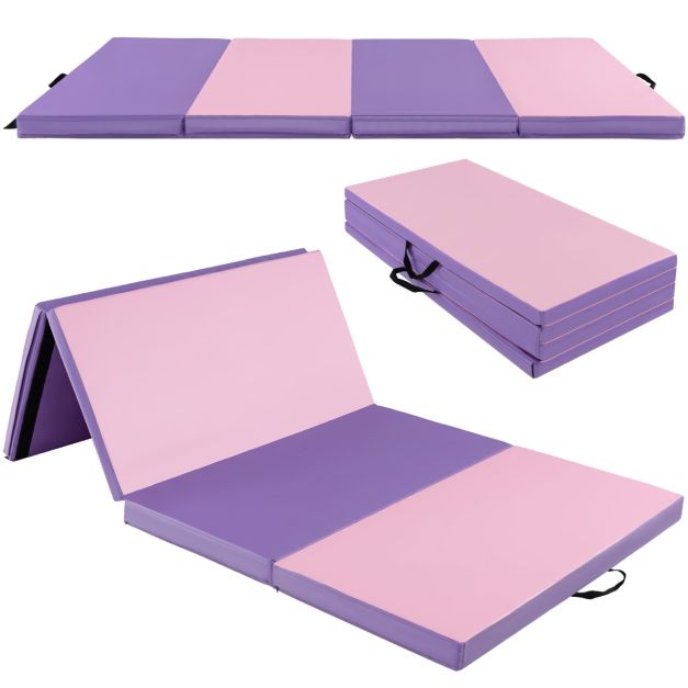 Folding Gymnastics Mat with Carry Handles Hook and Loop Fasteners