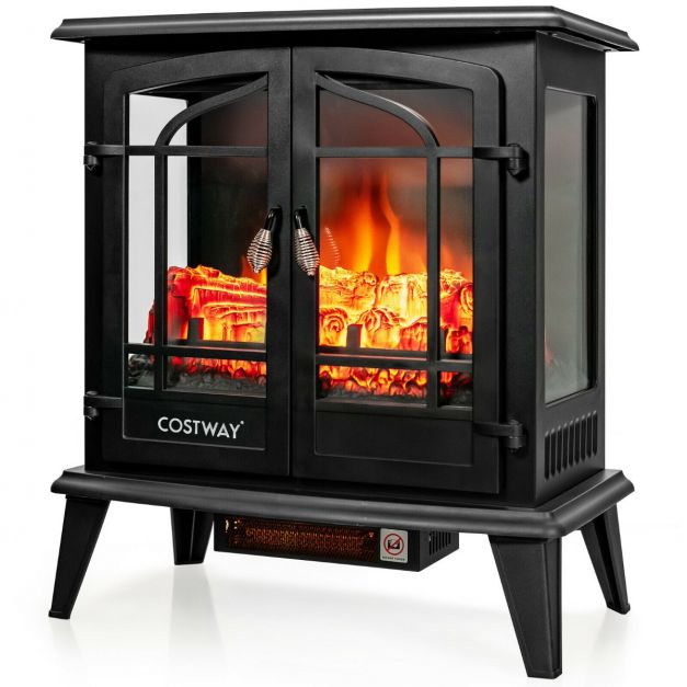 Electric Fireplace Stove Heater with Adjustable Thermostat - Costway