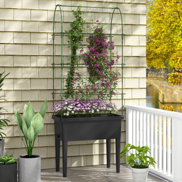 Raised Garden Bed With Self-Watering & Trellis – Tomato Cage Planter For Climbing Veggies & Flowers (Indoor/Outdoor)
