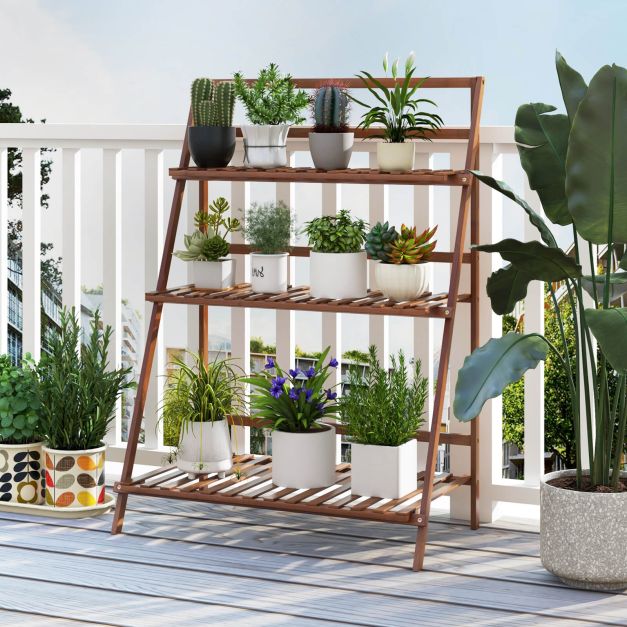 Folding Bamboo Plant Stand for Living Room Patio Garden Balcony Porch -  Costway