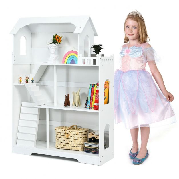 3 Tier Wooden Dollhouse Bookcase For, Kidkraft Dollhouse Cottage Bookcase Wooden