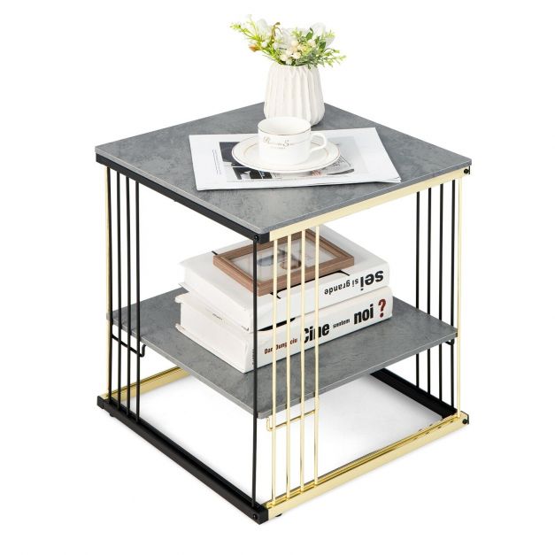 2-Tier Square Side End Table with Storage Shelf
