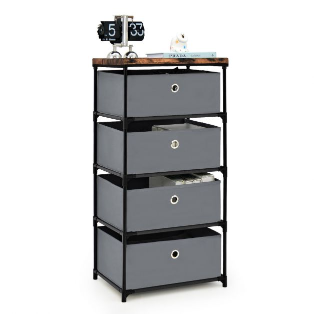 4-Tier Fabric Dresser with Drawers and Metal Frame - Costway