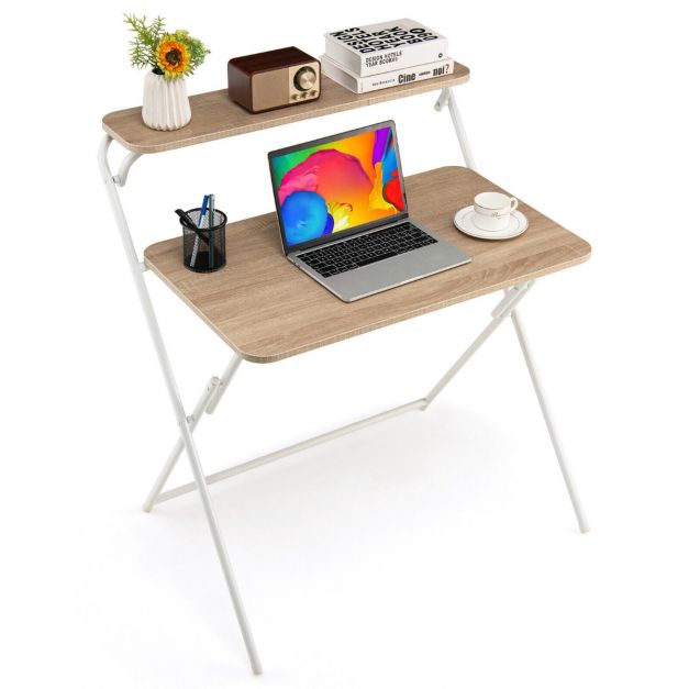 Youyijia Industrial Computer Desk Study Writing Desk Small Office Table Home Workstation With 2 Tier Shelves for Adult & Kids 100 x 40 x 72 cm 