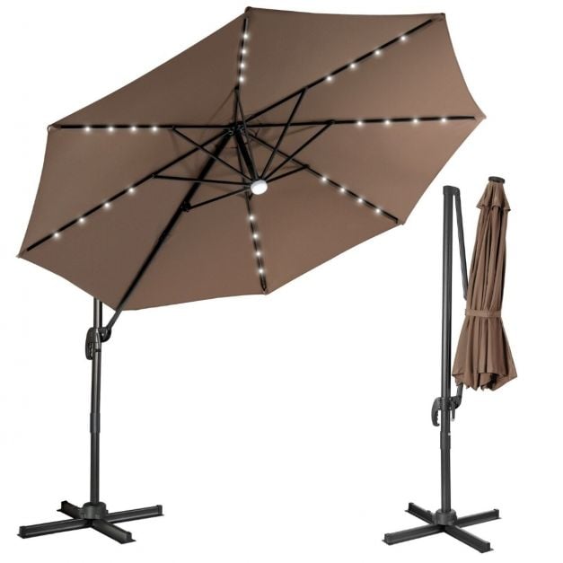 10 Feet Cantilever Solar Umbrella 28LED Lighted Patio Offset Tilt 360° for  Outdoor - Costway