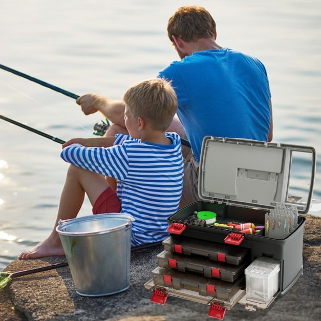 cheap fishing boxes uk Portable Large Tackle Fishing Box with 3 Customizable Boxes and Side  Storage Box