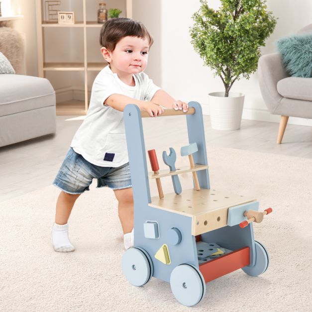 2-in-1 Wooden Baby Push Walker With Multi-Activity Center (Tool Workbench) 2-in-1 Wooden Baby Push Walker With Multi-Activity Center (Tool Workbench)