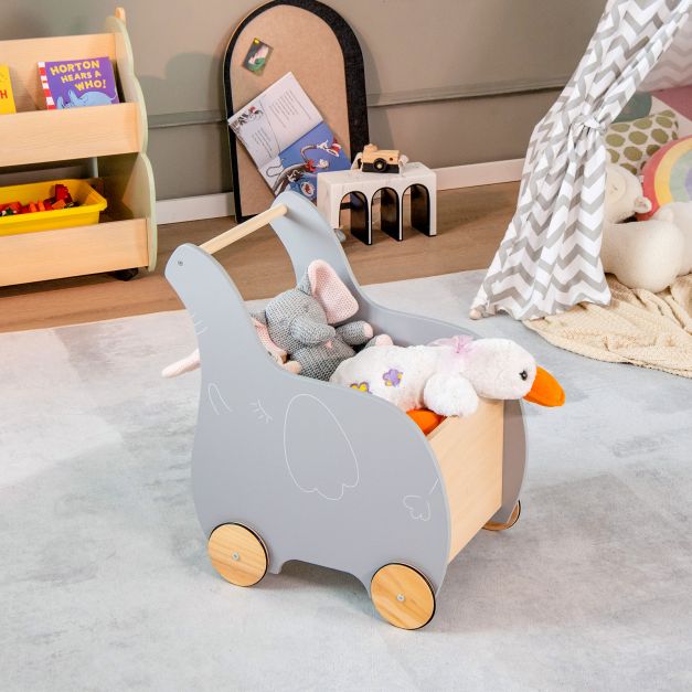2-in-1 Wooden Baby Walker With Storage Chest and 4 Wheels 2-in-1 Wooden Baby Walker With Storage Chest and 4 Wheels