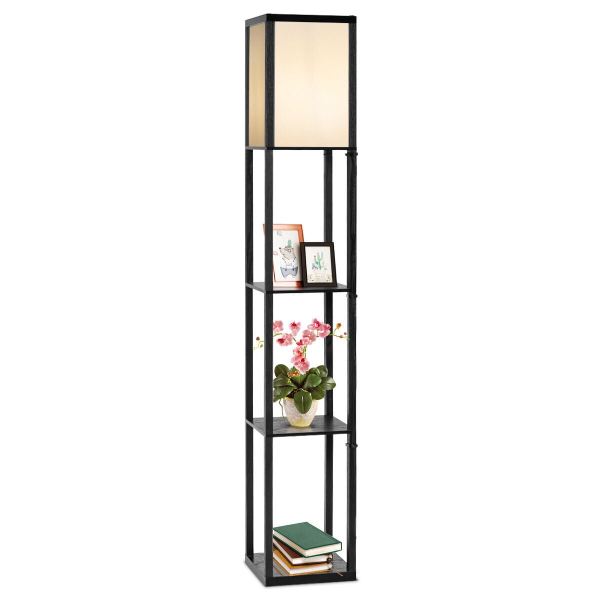 Costway Black/Light Freestanding Floor Lamp With 3-Tier Storage Shelf