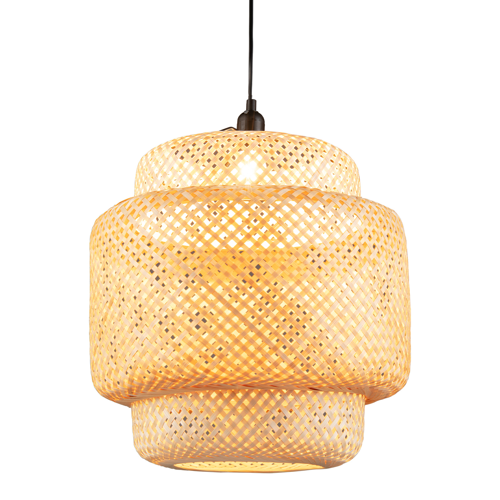 Costway Light Bamboo Pendant With Lampshade And Plug In Cord