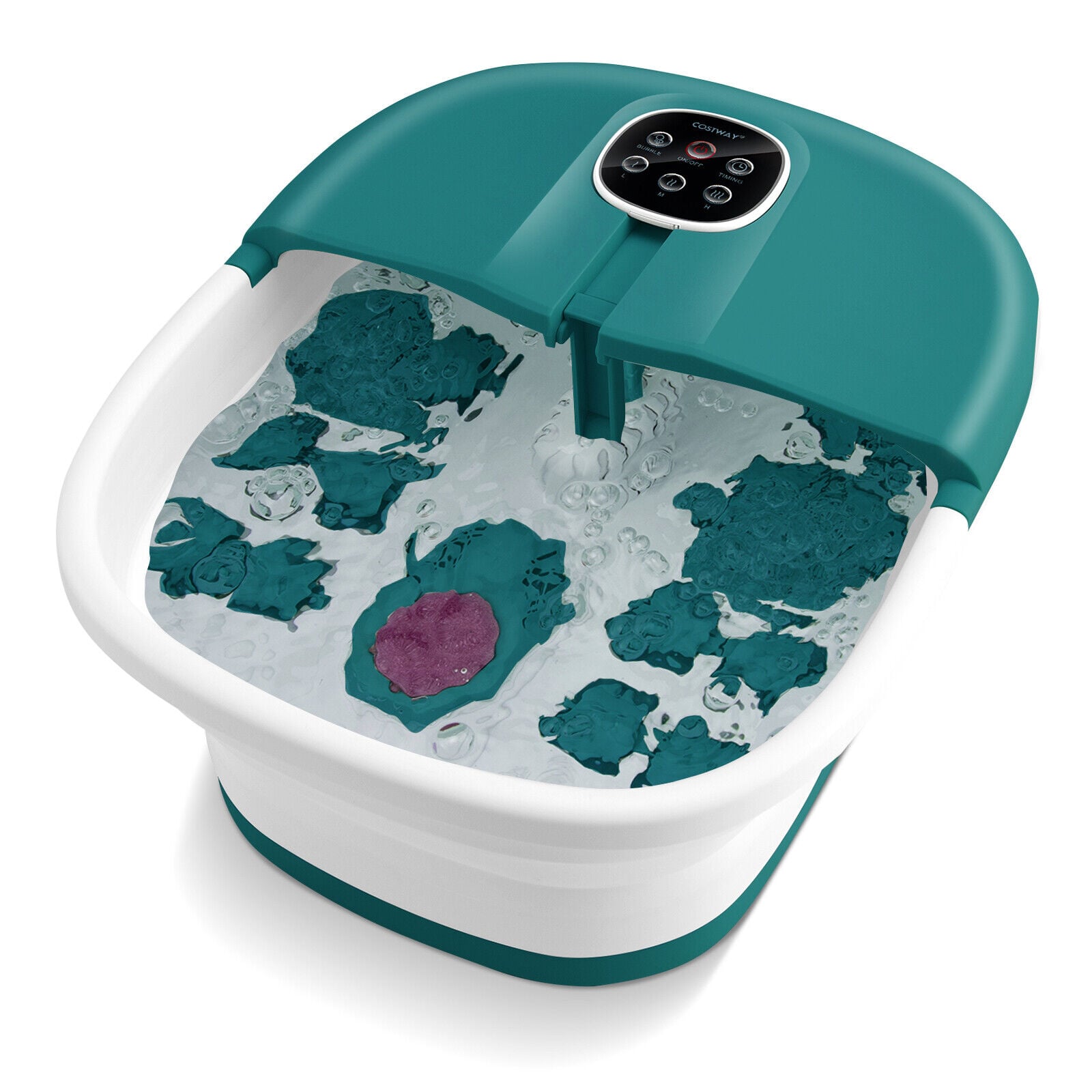 Costway Teal Blue Foot Spa Bath Massager With Heat Bubbles And Remote Control