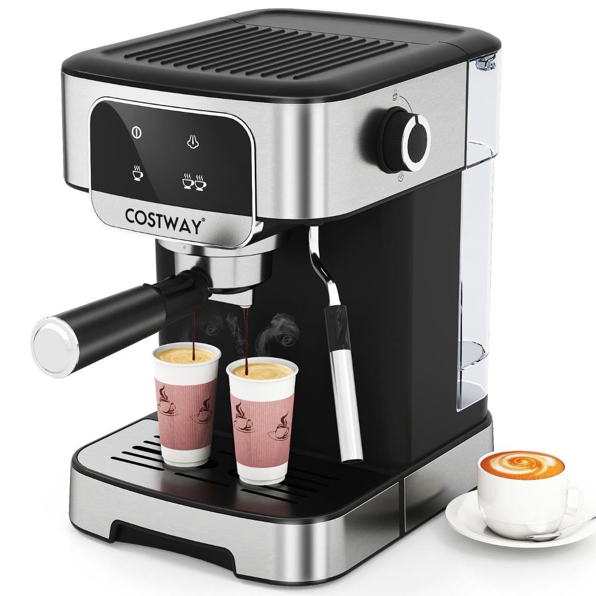 Costway Silver 1200W Espresso Machine 20 Bar With Steam Milk Frother