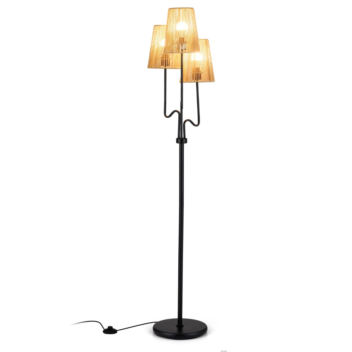 Costway Black Farmhouse Standing Tree Lamp With 3 Boho Paper Woven Lampshades