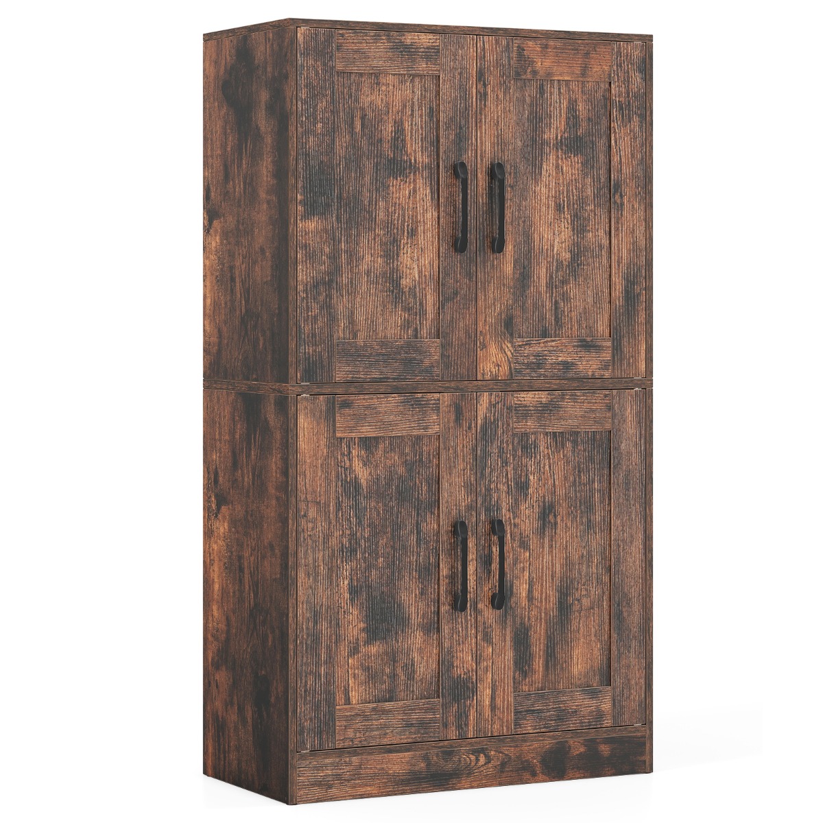 Costway Rustic Brown Floor Storage Cabinet With Doors And Adjustable Shelves