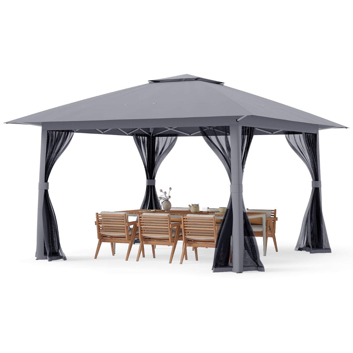 Costway Grey Foldable Canopy Tent With Mesh Netting And Double Roof
