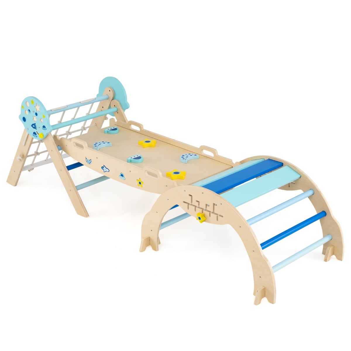 Costway Blue Foldable Climbing Toys With Arch And Climber For Toddlers