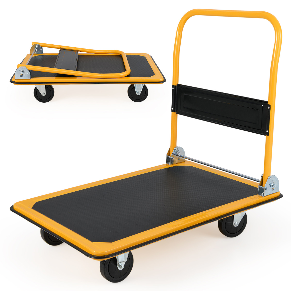Costway Yellow & Black Folding Platform Trolley With Swivel Wheels