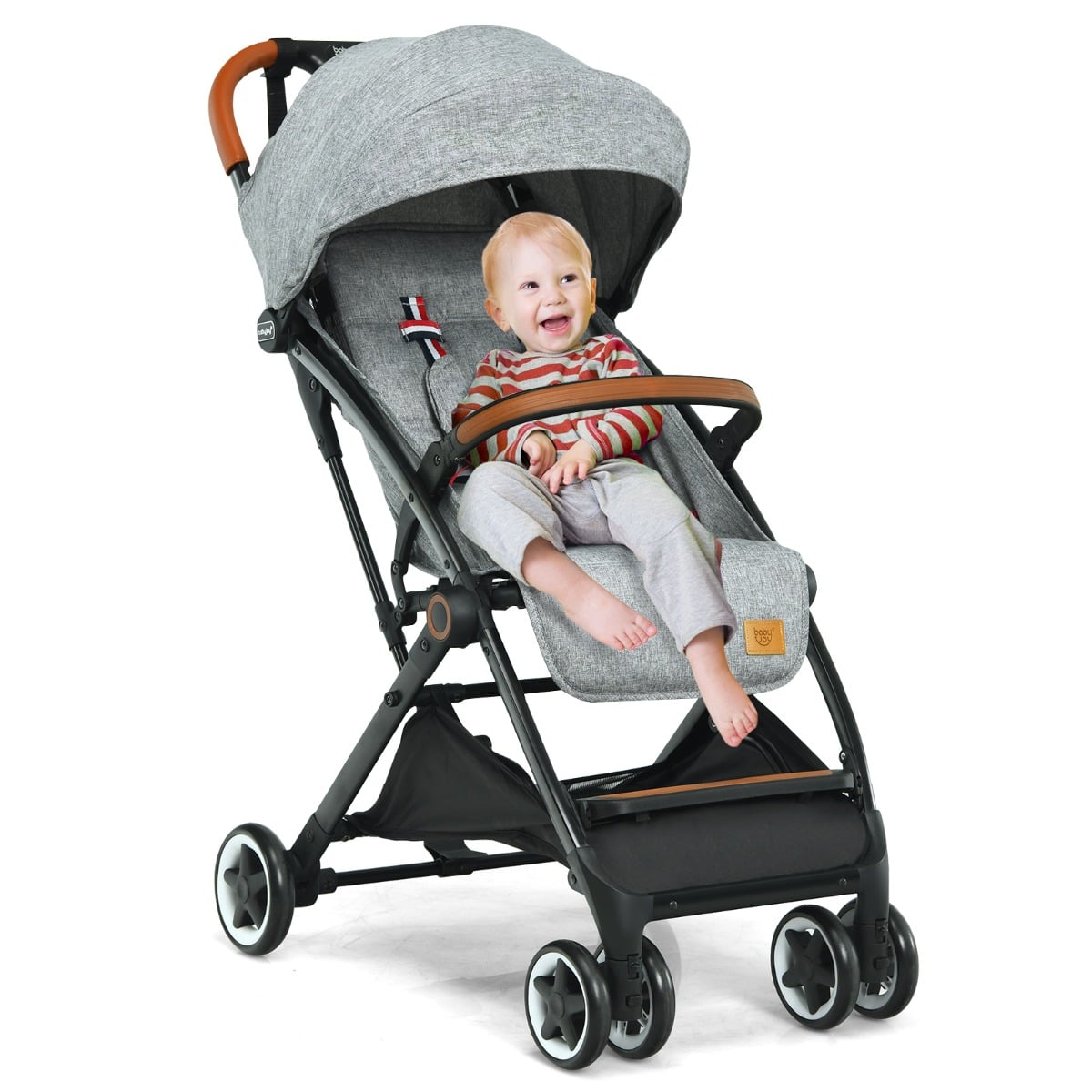 Costway Folding Pushchair With Adjustable Backrest And Footrest-Grey