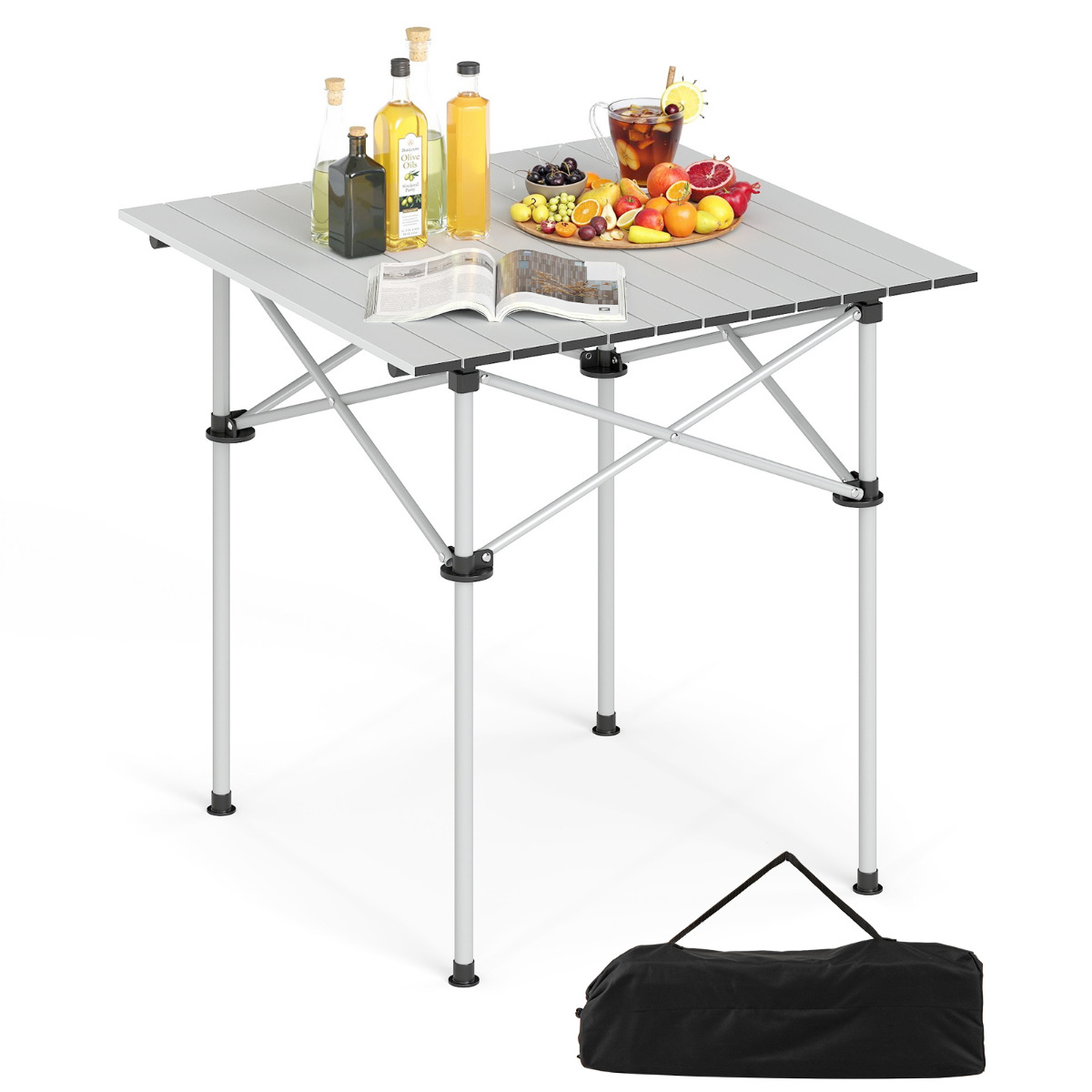 Costway Silver Folding Roll-Up Aluminium Camping Table For 4