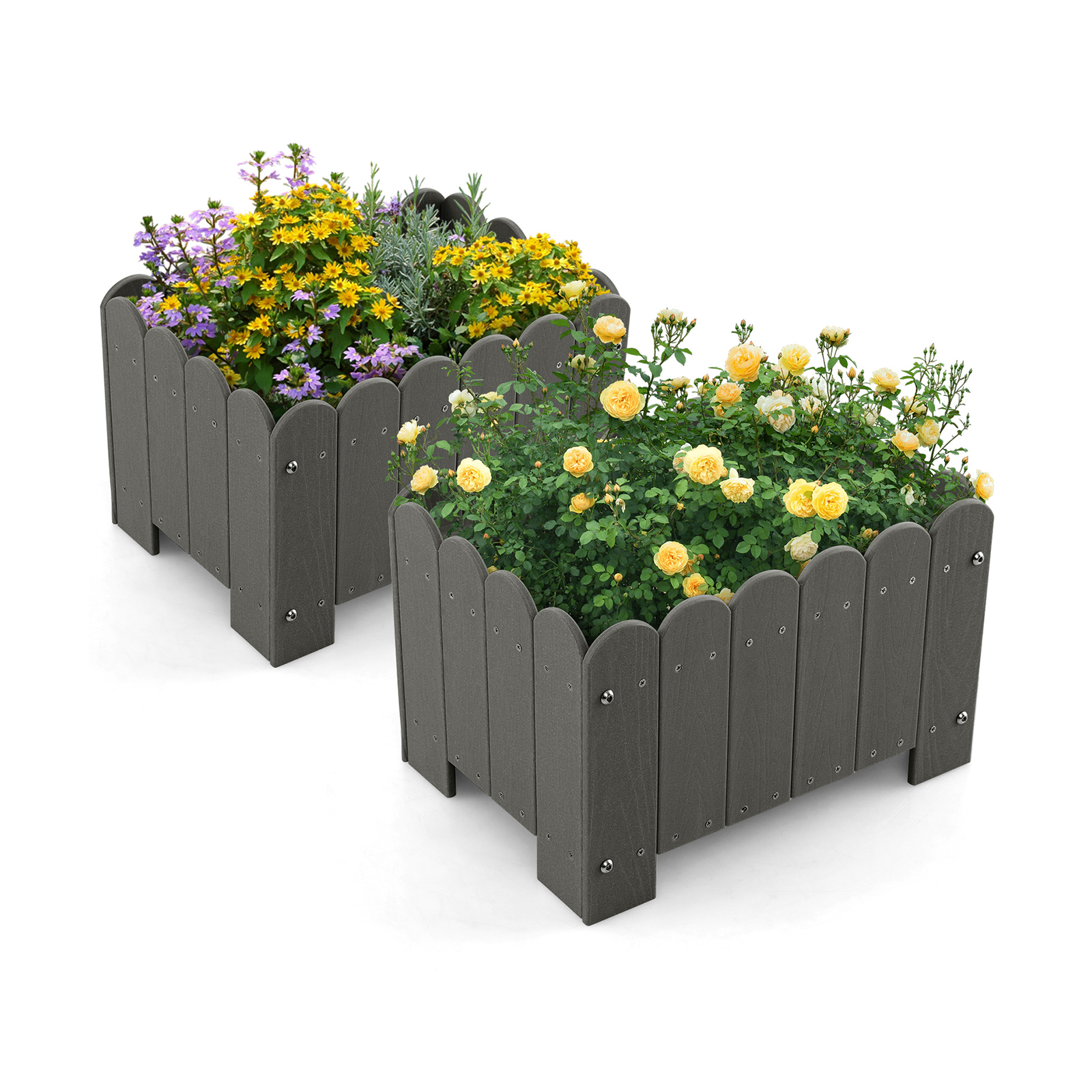 Costway Grey 2 Pack Rectangular Planter Box Hdpe Flower Pot With Drainage Gaps