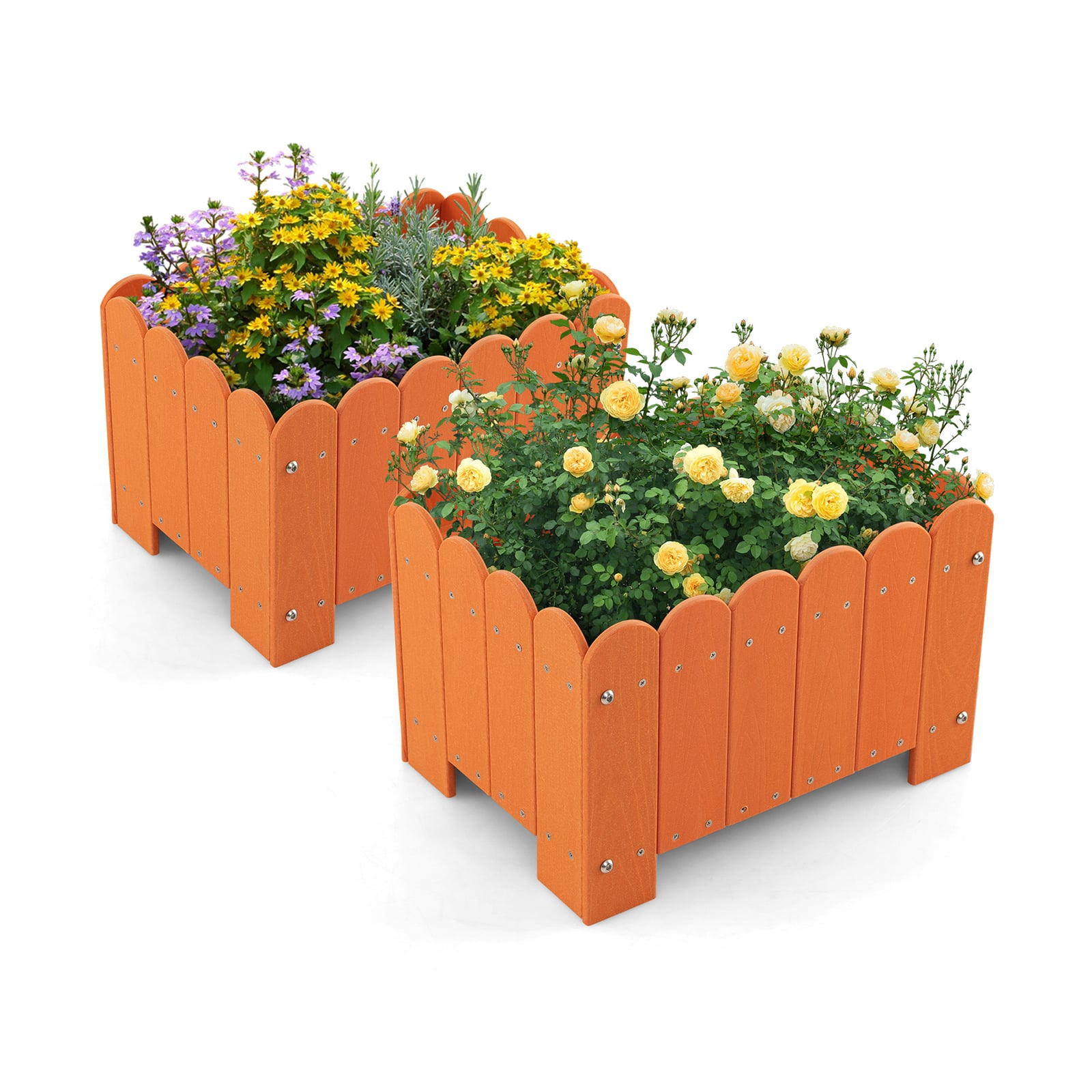 Costway Orange 2 Pack Rectangular Planter Box Hdpe Flower Pot With Drainage Gaps