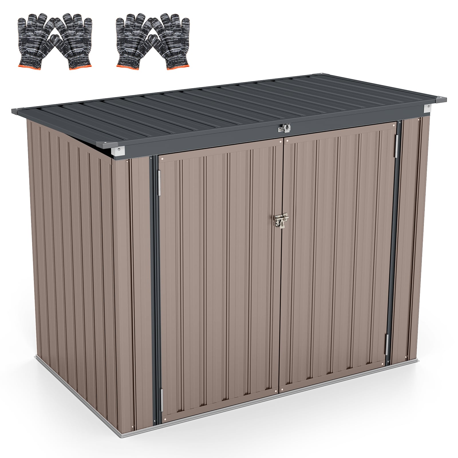 Costway Dark Grey Outdoor Trash Can Storage Shed With Double Openings