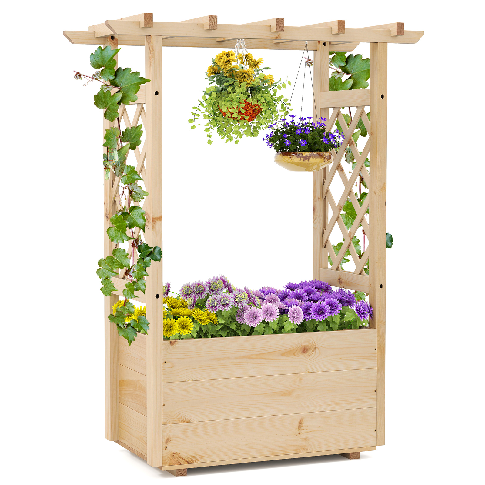 Photos - Flower Pot Costway Raised Garden Bed with Lattice Trellises Hanging Roof Drainage-S GT4420GT4421 