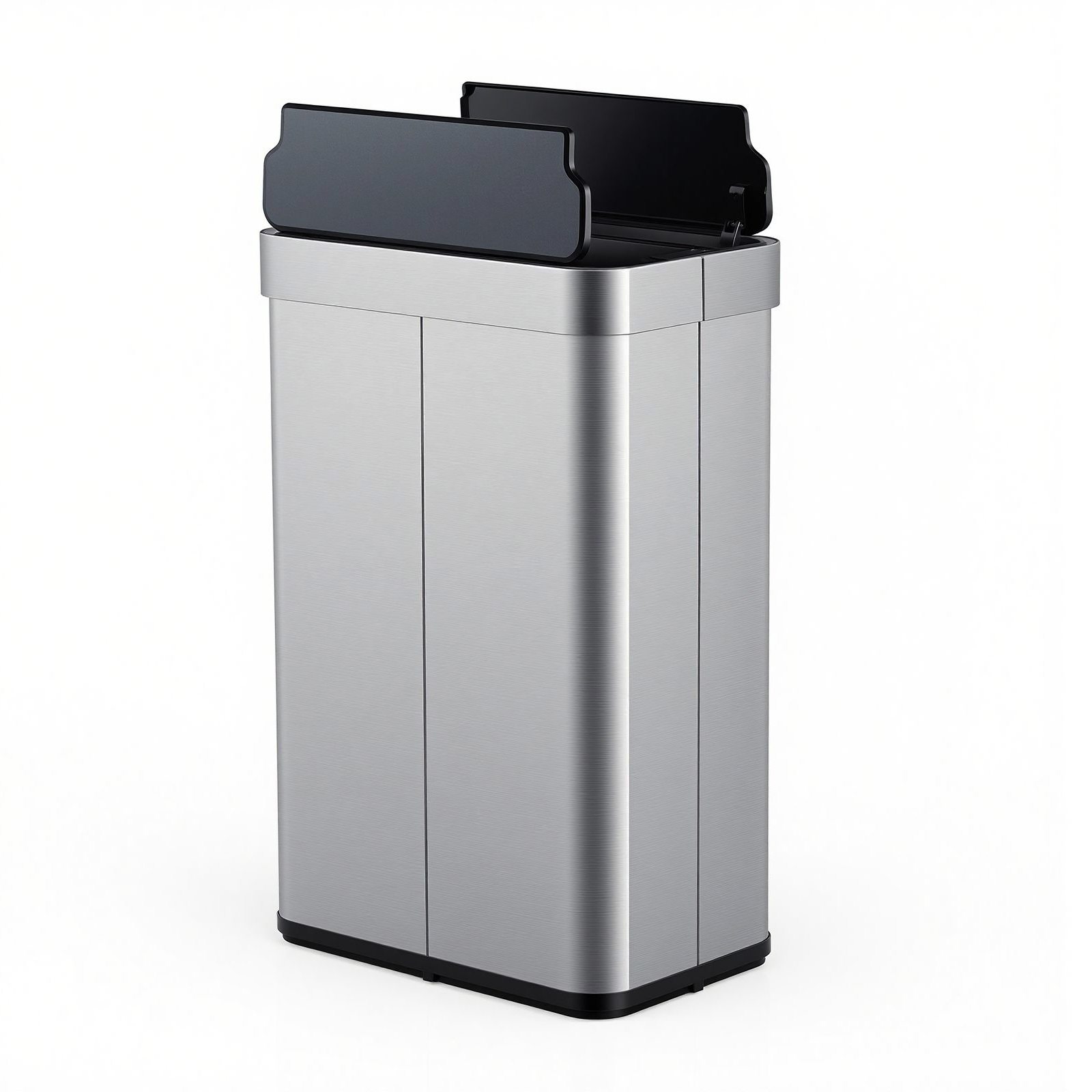 Costway Silver 60L Trash Can With 2 Wing Lids Slim Automatic Touchless Waste Bin