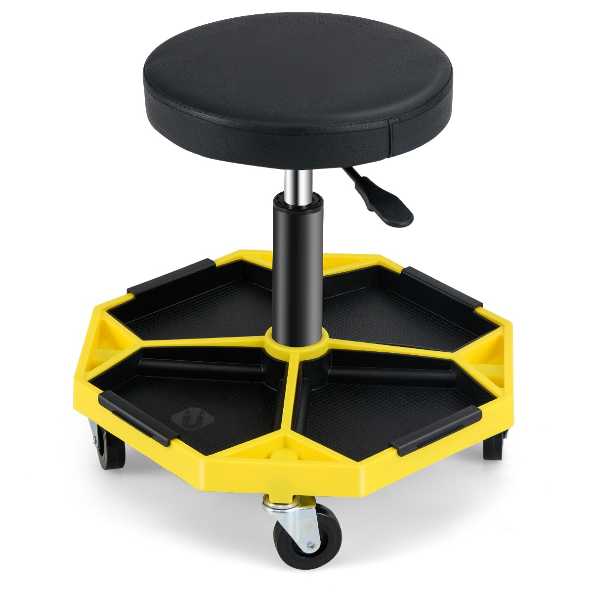 Costway Yellow Garage Workshop Creeper Seat With Padded Seat And Tool Tray