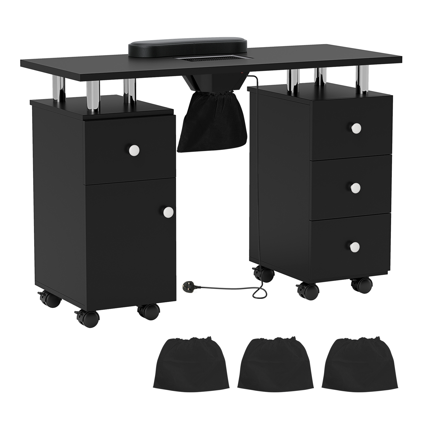 Costway Black Manicure Table Nail Desk With Electric Dust Collector
