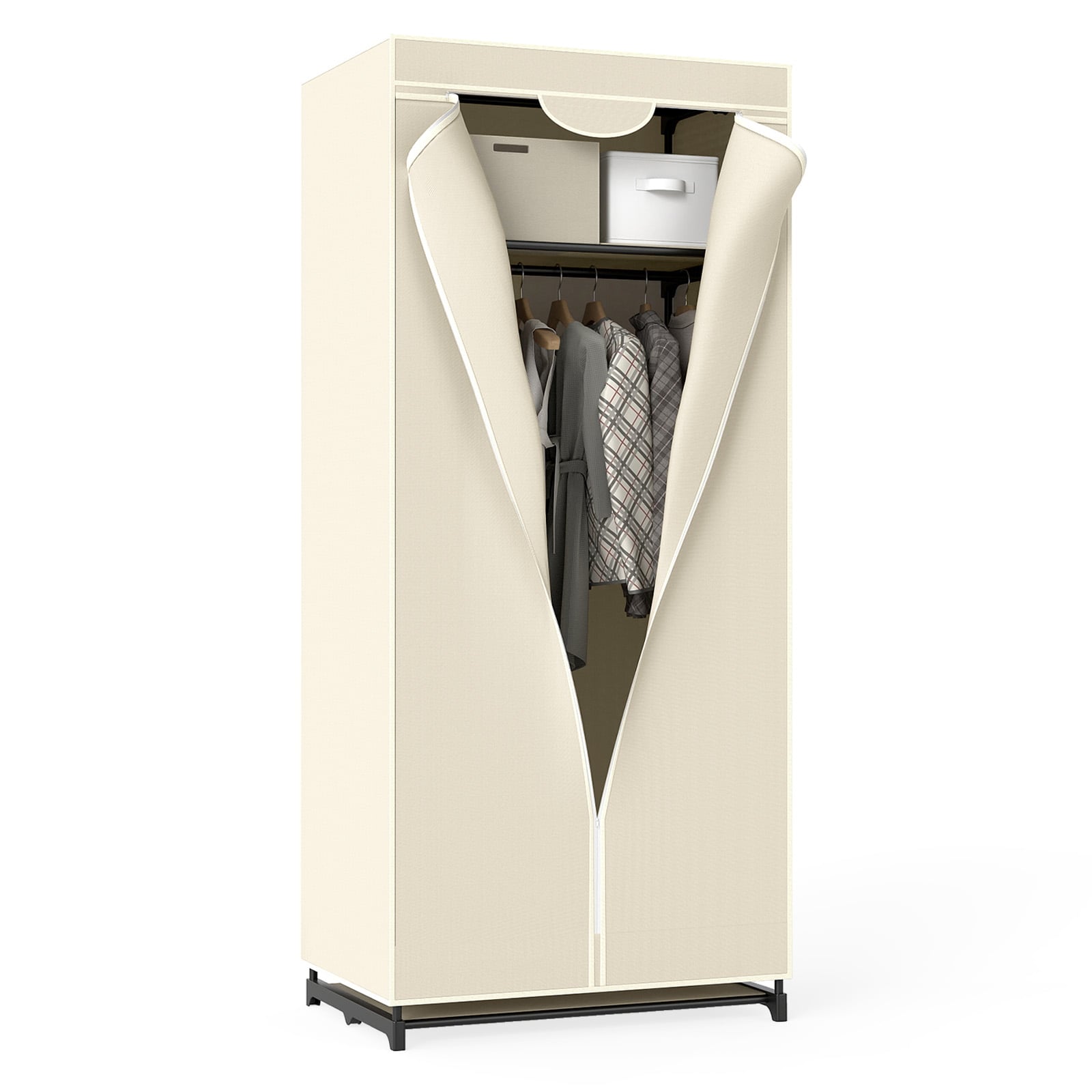 Costway Beige Portable Single Clothes Closet With Hanging Rail