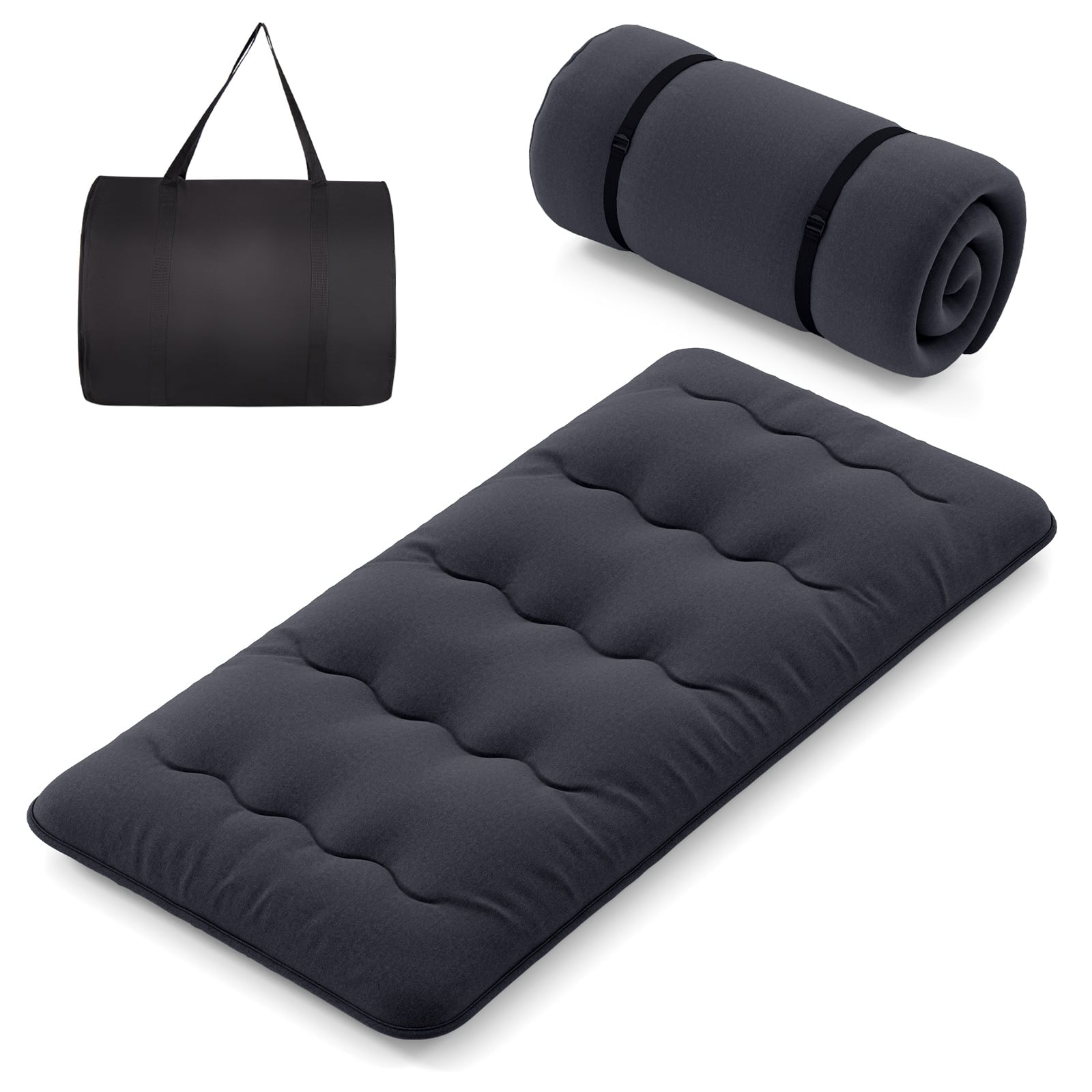 Costway Black Japanese Floor Mattress With Washable Cover And Carry Bag-Compact Double